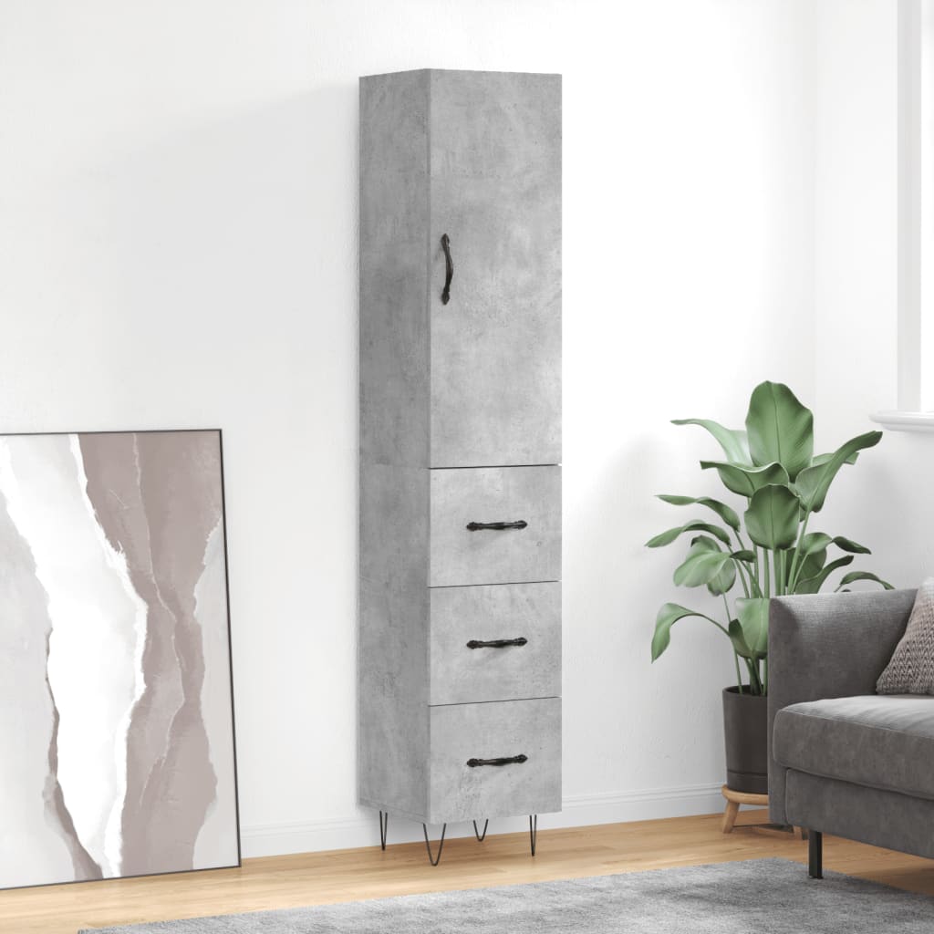 Highboard 34.5x34x180 cm Engineered Wood 3 Drawers Concrete grey