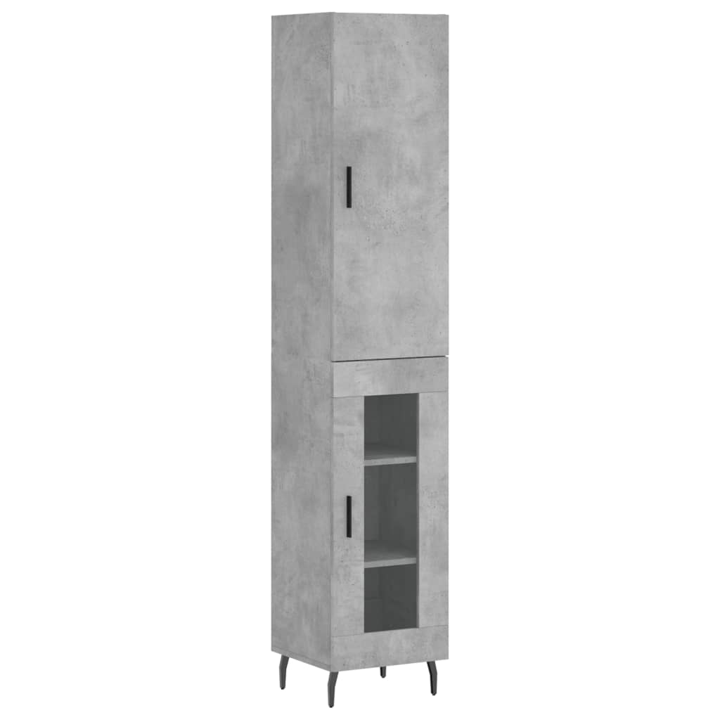 Highboard 34.5x34x180 cm Engineered Wood 1 Glass Door Concrete grey