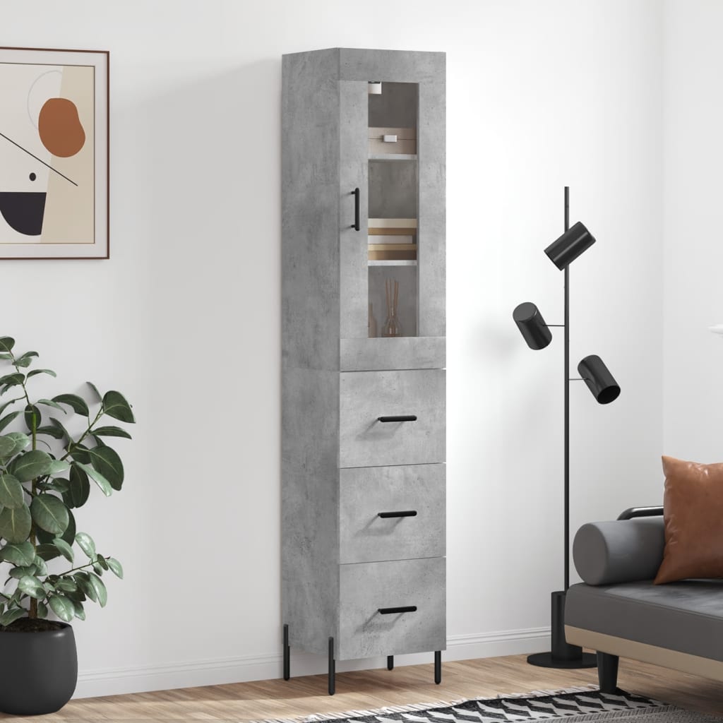 Highboard 34.5x34x180 cm Engineered Wood 3 Drawers Concrete grey