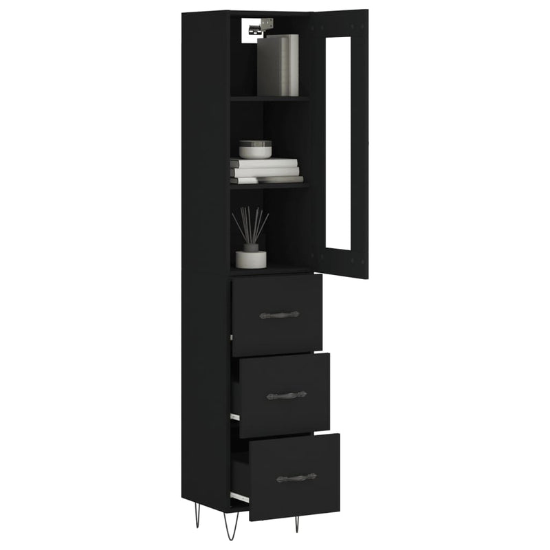 Highboard Black 34.5x34x180 cm Engineered Wood