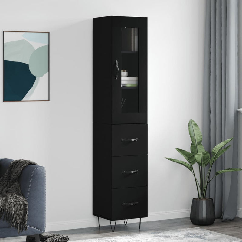 Highboard Black 34.5x34x180 cm Engineered Wood