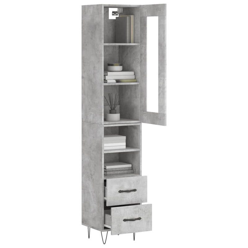 Highboard Concrete Grey 34.5x34x180 cm Engineered Wood