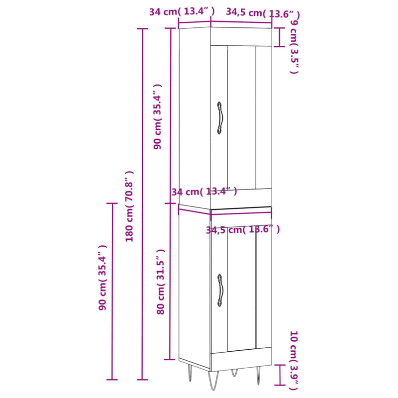 Highboard Sonoma Oak 34.5x34x180 cm Engineered Wood