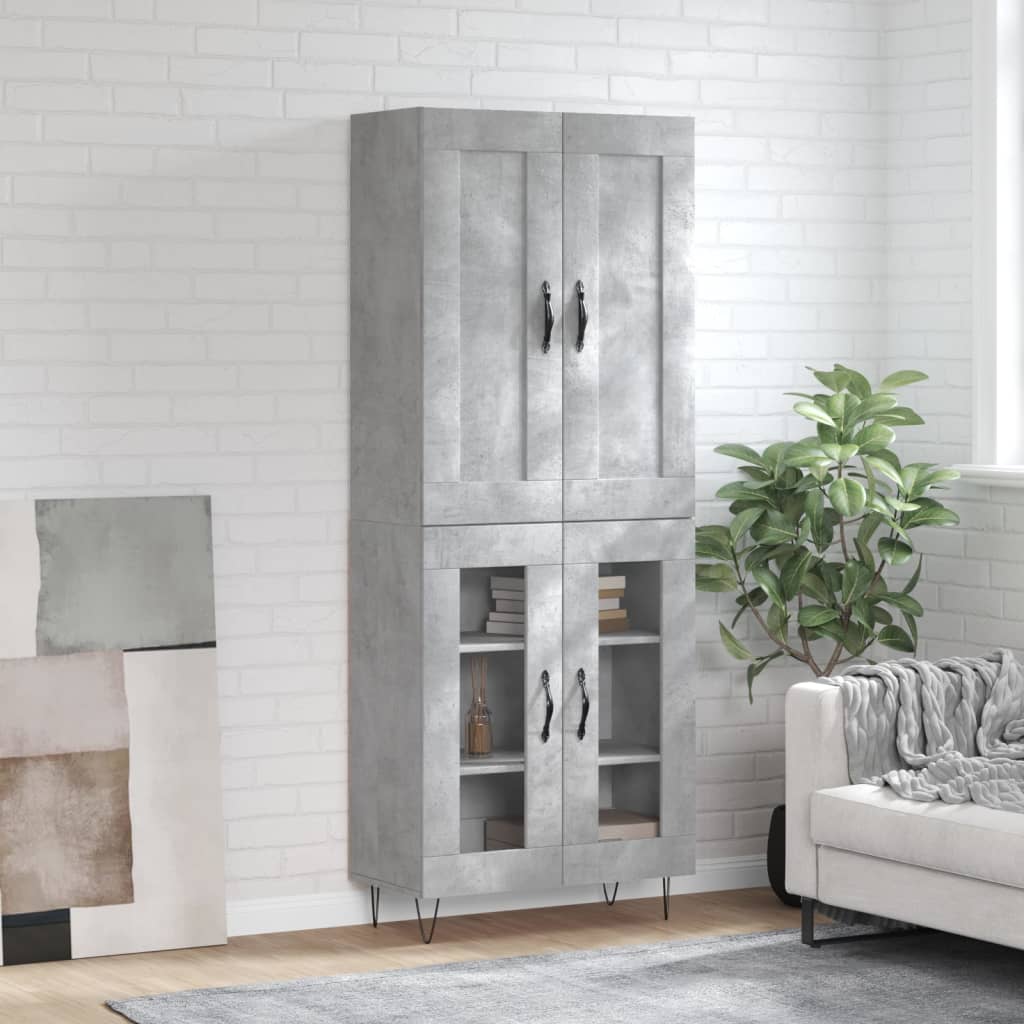 Highboard 69.5x34x180 cm Engineered Wood 2 Glass Doors Concrete grey