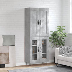 Highboard 69.5x34x180 cm Engineered Wood 2 Glass Doors Concrete grey