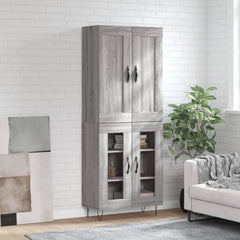 Highboard 69.5x34x180 cm Engineered Wood 2 Glass Doors Grey sonoma