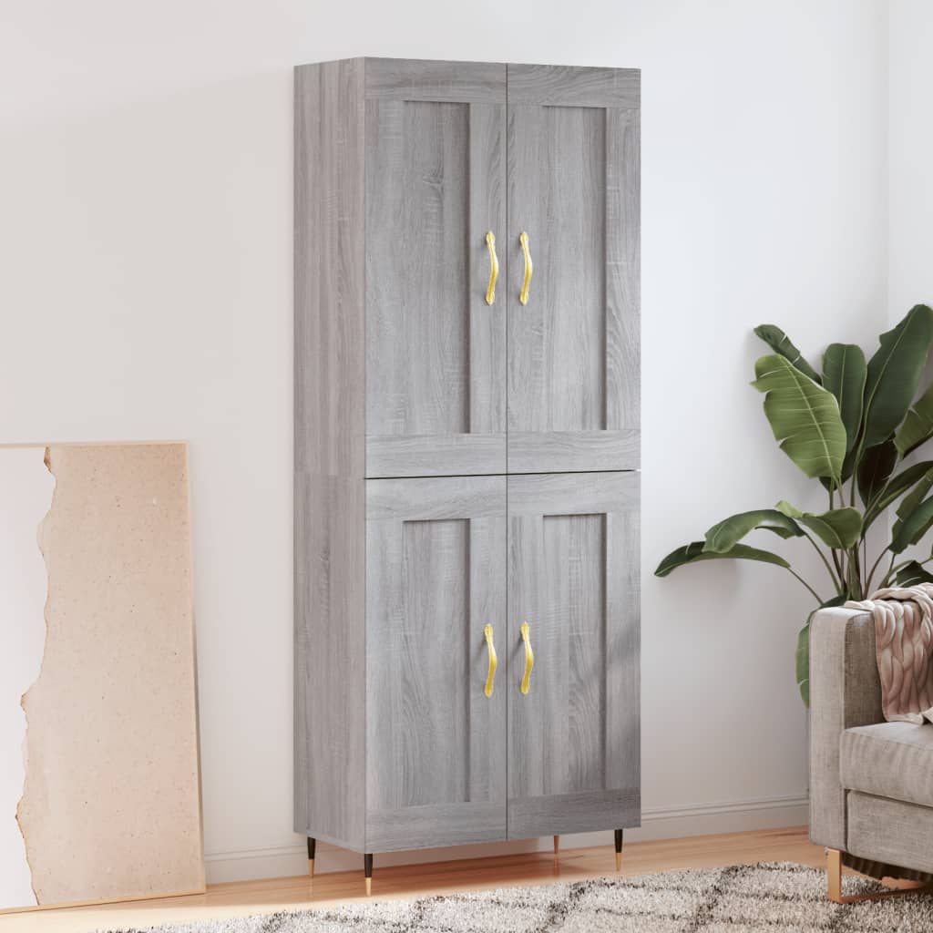 Highboard 69.5x34x180 cm Engineered Wood 2 Wood Doors Grey sonoma
