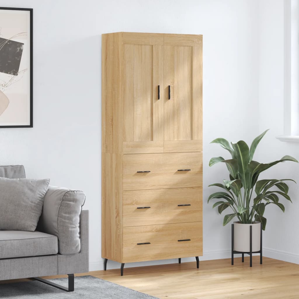 Highboard 69.5x34x180 cm Engineered Wood 3 Drawers Sonoma oak