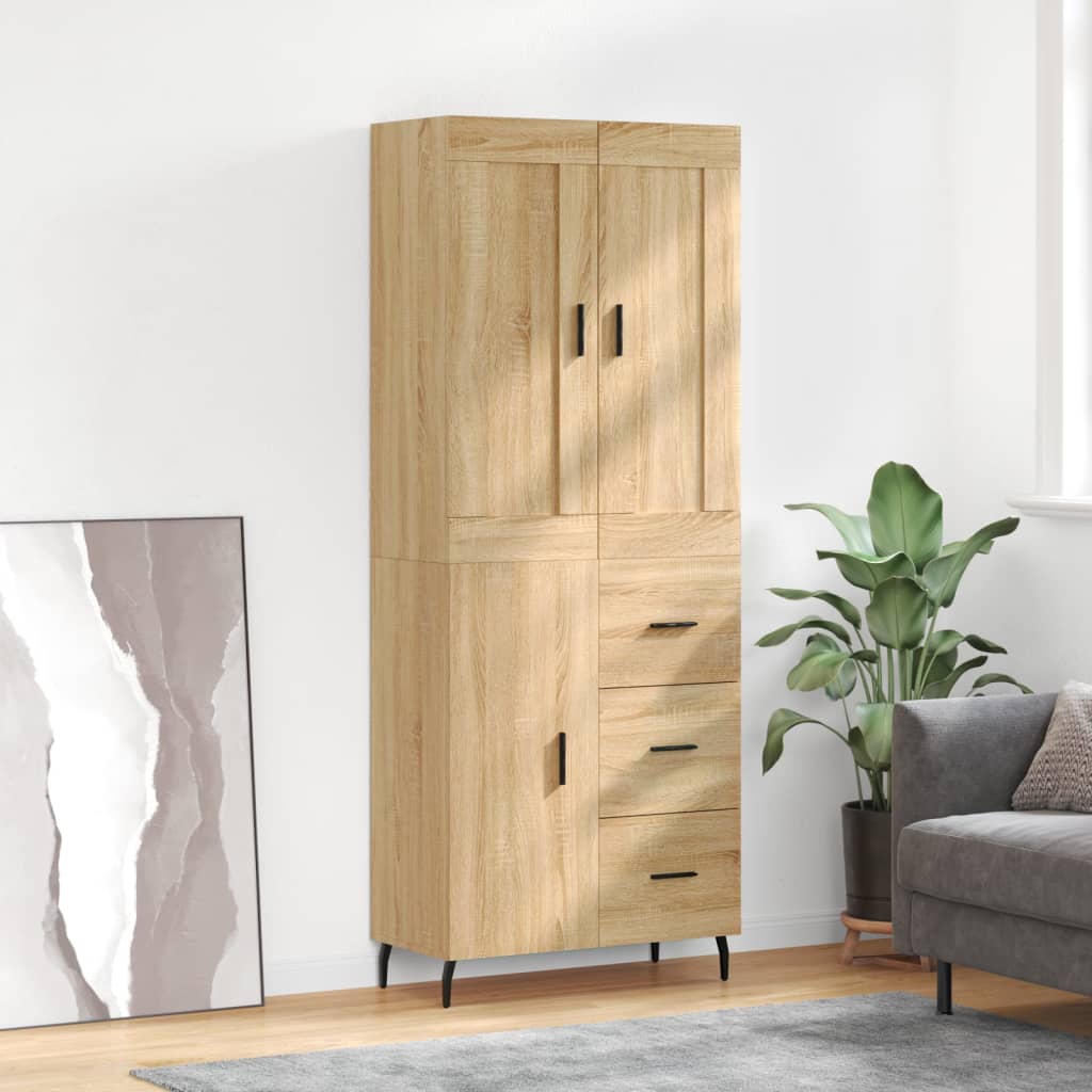 Highboard 69.5x34x180 cm Engineered Wood 1 Door 3 Drawers Sonoma oak
