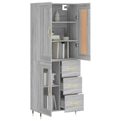 Highboard 69.5x34x180 cm Engineered Wood 1 Glass Door 3 Drawers Grey sonoma