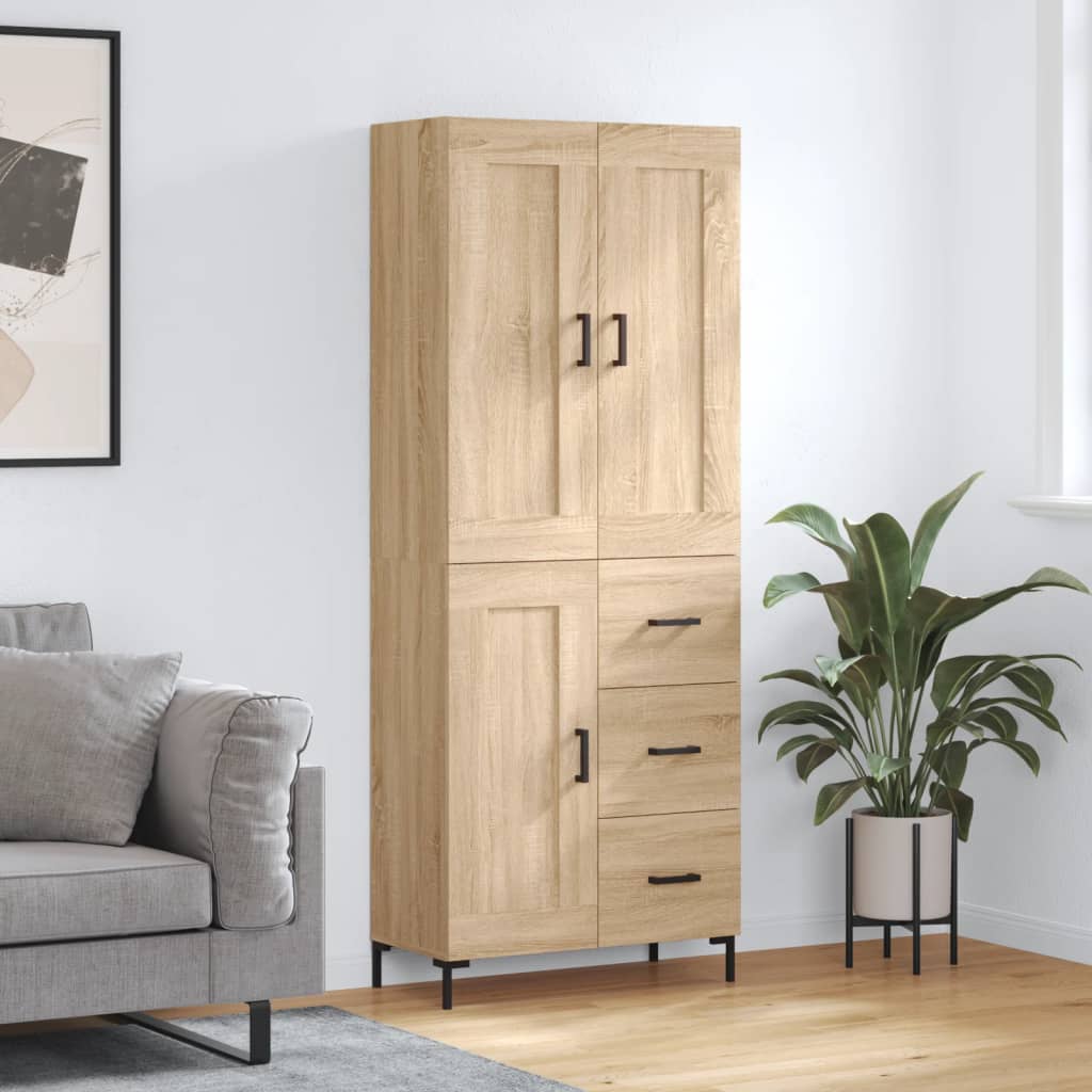 Highboard 69.5x34x180 cm Engineered Wood 1 Wood Door 3 Drawers Sonoma oak