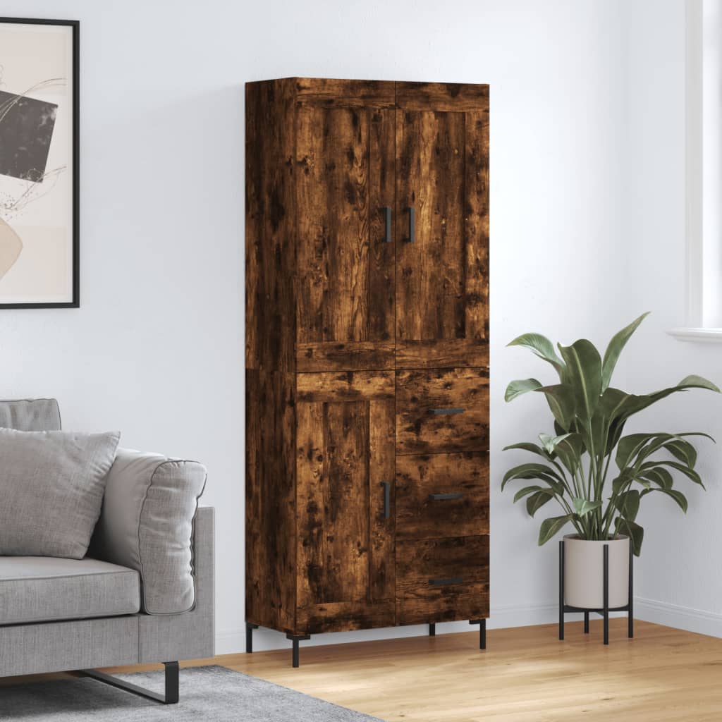 Highboard 69.5x34x180 cm Engineered Wood 1 Wood Door 3 Drawers Smoked oak