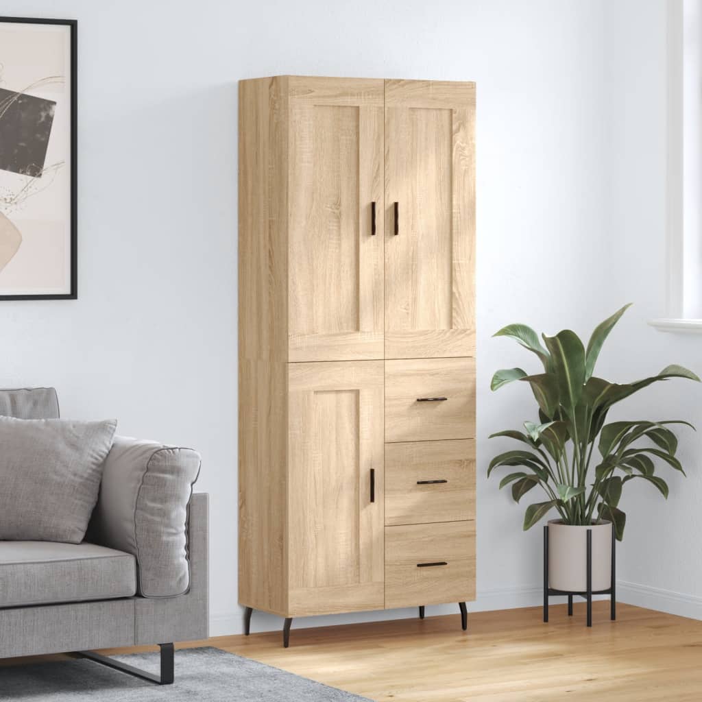Highboard 69.5x34x180 cm Engineered Wood 1 Wood Door 3 Drawers Sonoma oak
