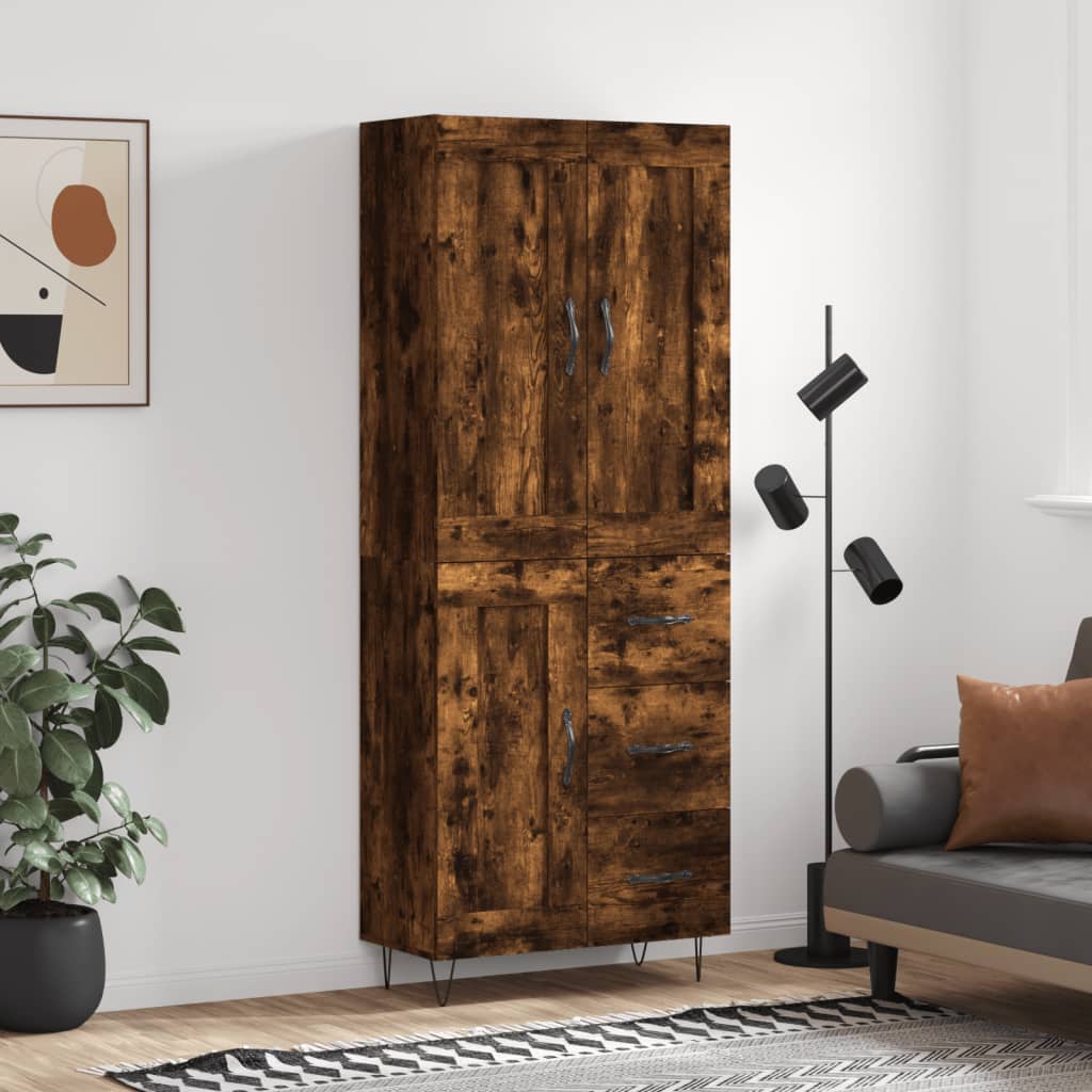 Highboard 69.5x34x180 cm Engineered Wood 1 Wood Door 3 Drawers Smoked oak