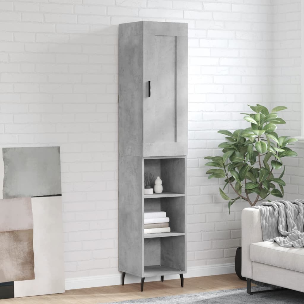 Highboard 34.5x34x180 cm Engineered Wood 3 Shelves Concrete grey