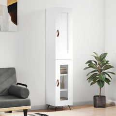 Highboard 34.5x34x180 cm Engineered Wood 1 Glass Door White