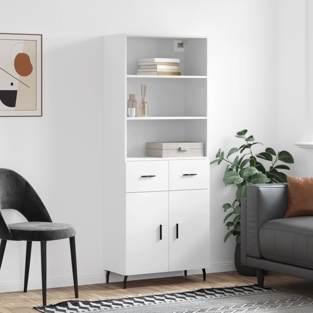 Highboard 69.5x34x180 cm Engineered Wood 2 Doors 2 Drawers White