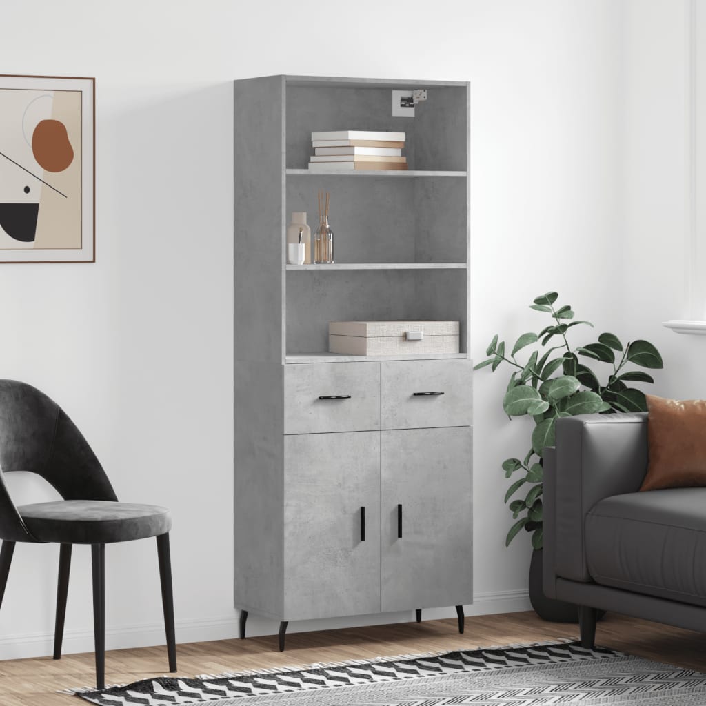 Highboard 69.5x34x180 cm Engineered Wood 2 Doors 2 Drawers Concrete grey