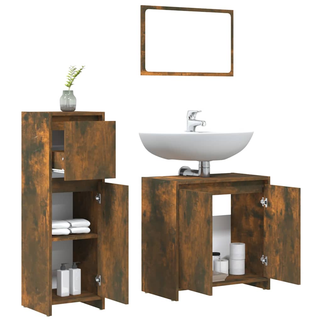 3 Piece Bathroom Furniture Set Engineered Wood Smoked oak