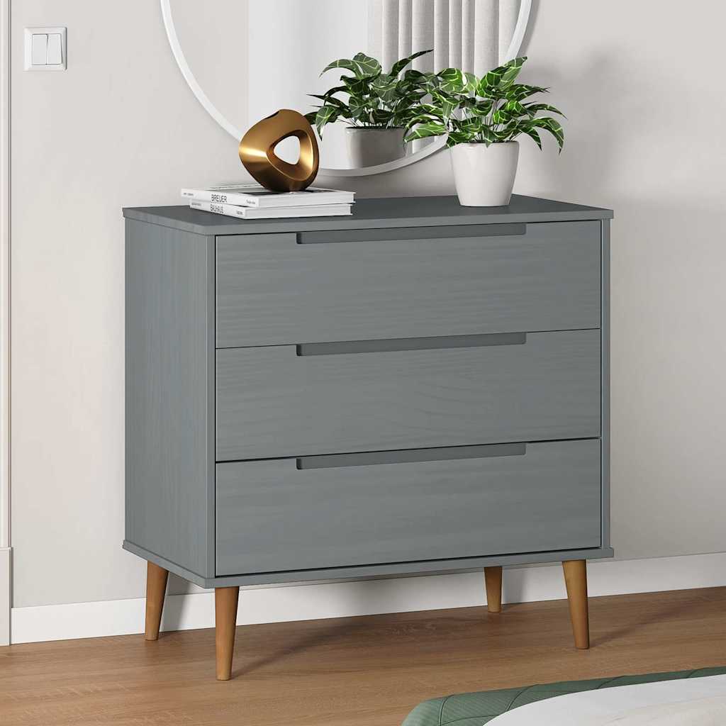 Drawer Cabinet "MOLDE" 80x40x80 cm Solid Wood Pine Grey