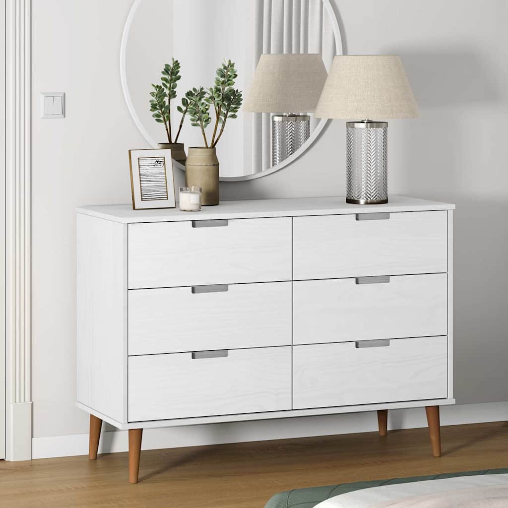 Drawer Cabinet "MOLDE" 113x40x80 cm Solid Wood Pine White