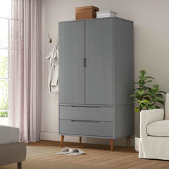 Wardrobe "MOLDE" 90x55x175 cm Solid Wood Pine Grey