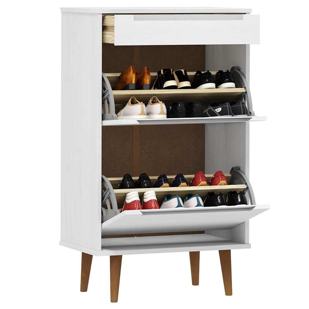 vidaXL Shoe Cabinet MOLDE White 59,5x35x103 cm Solid Wood Pine 3