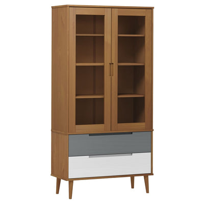 Vitrine Cabinet MOLDE Brown 90x35x175 cm Solid Wood Pine