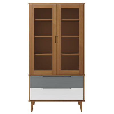 Vitrine Cabinet MOLDE Brown 90x35x175 cm Solid Wood Pine