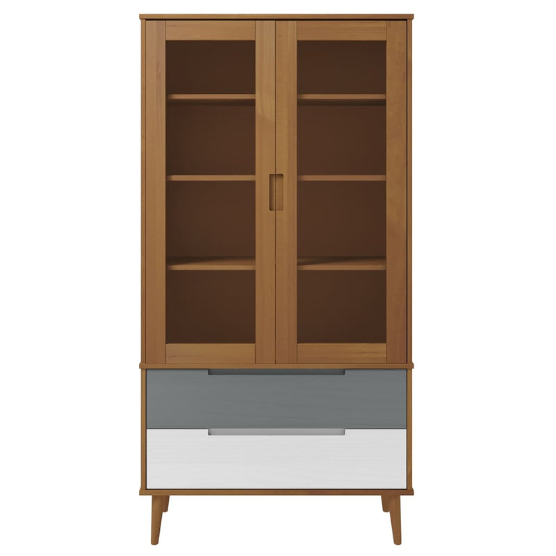 Vitrine Cabinet MOLDE Brown 90x35x175 cm Solid Wood Pine