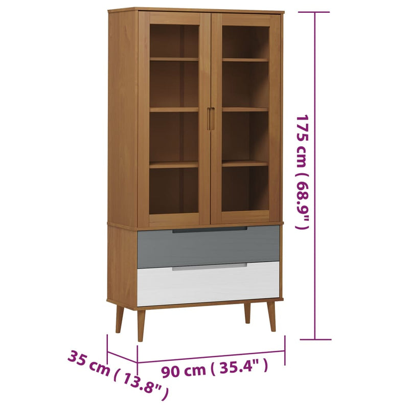 Vitrine Cabinet MOLDE Brown 90x35x175 cm Solid Wood Pine