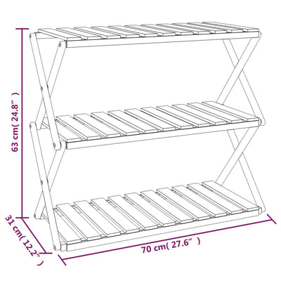 3-Tier Folding Shelf Brown 70x31x63 cm Solid Wood Acacia