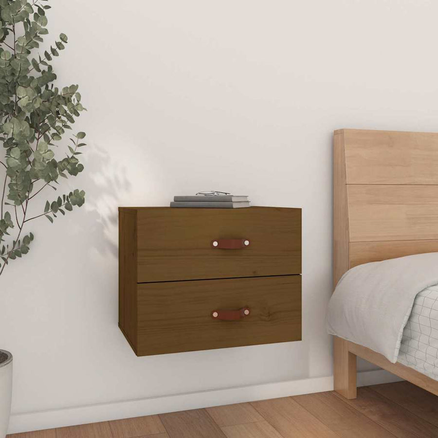 Wall-mounted Bedside Cabinet Honey Brown