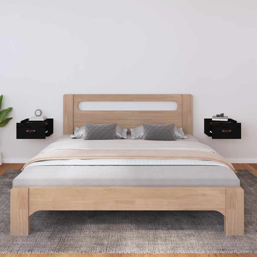 vidaXL Wall-mounted Bedside Cabinets 2 pcs Black 40x29.5x22 cm 3