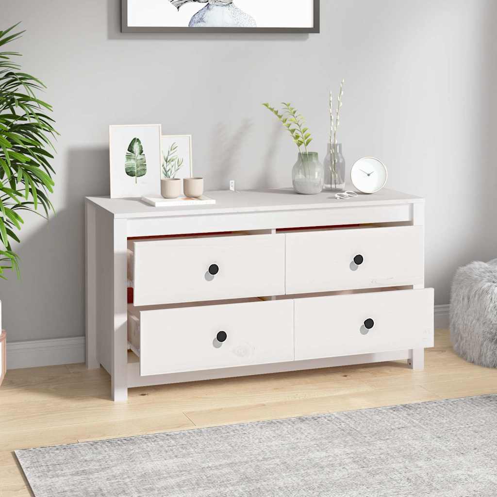Side Cabinet Solid Wood Pine White 100 x 40 x 54 cm