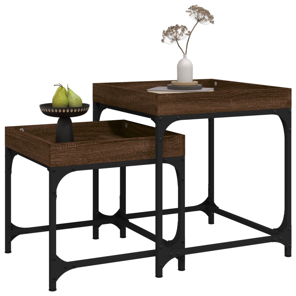 vidaXL Side Tables 2 pcs Brown Oak Engineered Wood 4