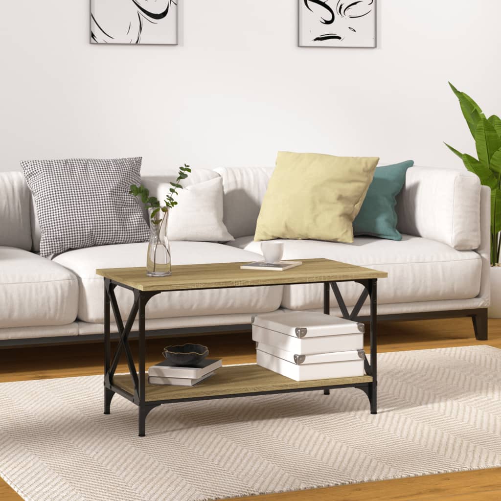 vidaXL Coffee Table Sonoma Oak 80x45x45 cm Engineered Wood and Iron 1