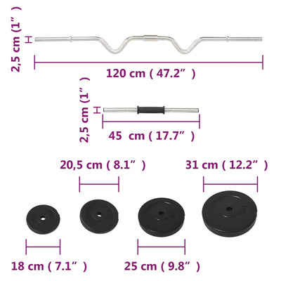 Curl Barbell and Dumbbell with Plates 60 kg