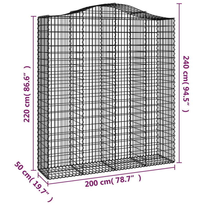 Arched Gabion Baskets 5 pcs 200x50x220/240 cm Galvanised Iron