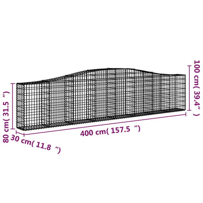 Arched Gabion Baskets 15 pcs 400x30x80/100 cm Galvanised Iron