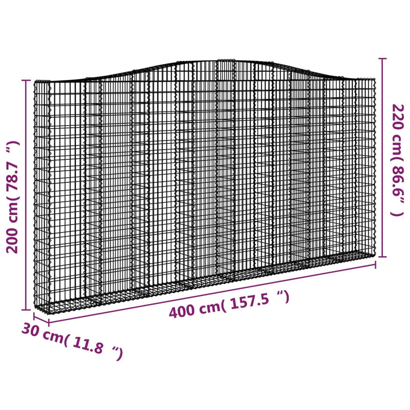 Arched Gabion Baskets 6 pcs 400x30x200/220 cm Galvanised Iron