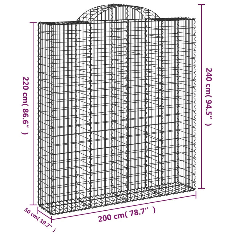 Arched Gabion Baskets 10 pcs 200x50x220/240 cm Galvanised Iron