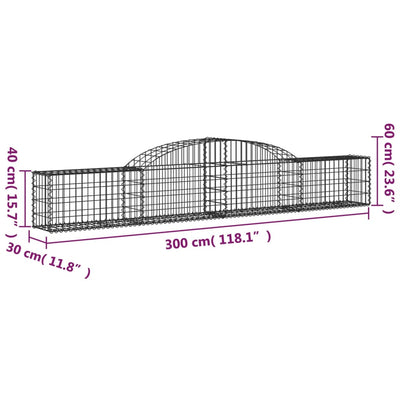 Arched Gabion Baskets 15 pcs 300x30x40/60 cm Galvanised Iron