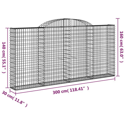 Arched Gabion Baskets 25 pcs 300x30x140/160 cm Galvanised Iron