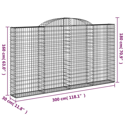 Arched Gabion Baskets 8 pcs 300x30x160/180 cm Galvanised Iron