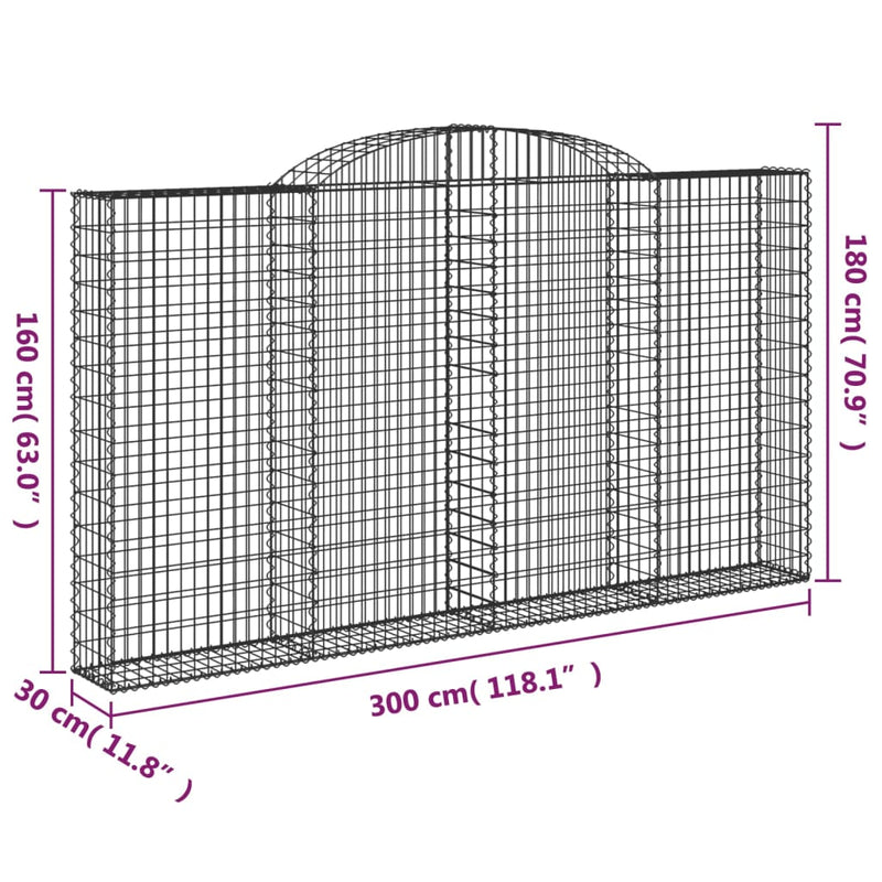 Arched Gabion Baskets 15 pcs 300x30x160/180 cm Galvanised Iron