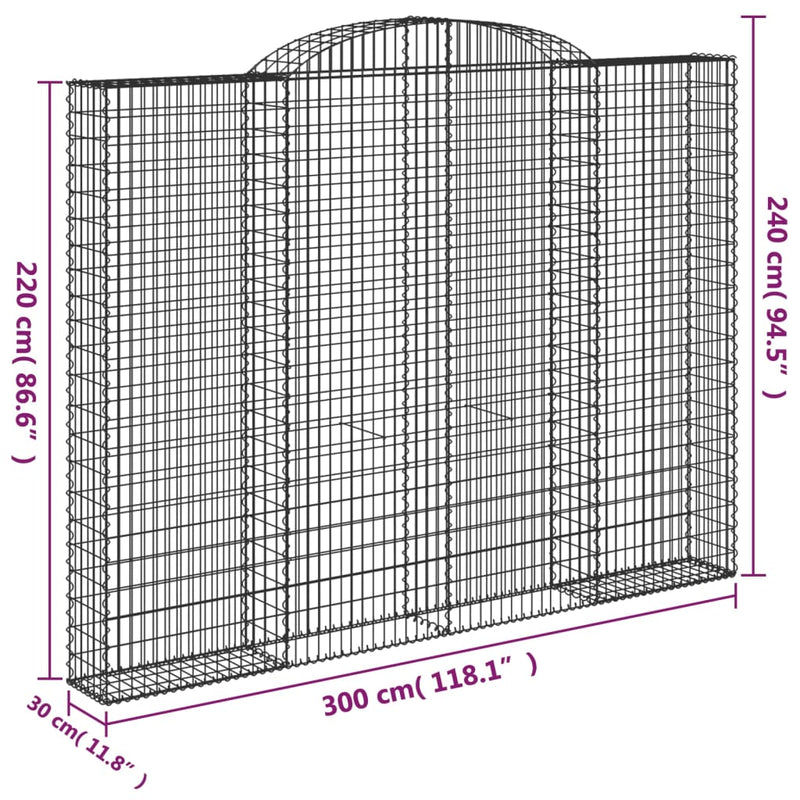 Arched Gabion Baskets 11 pcs 300x30x220/240 cm Galvanised Iron