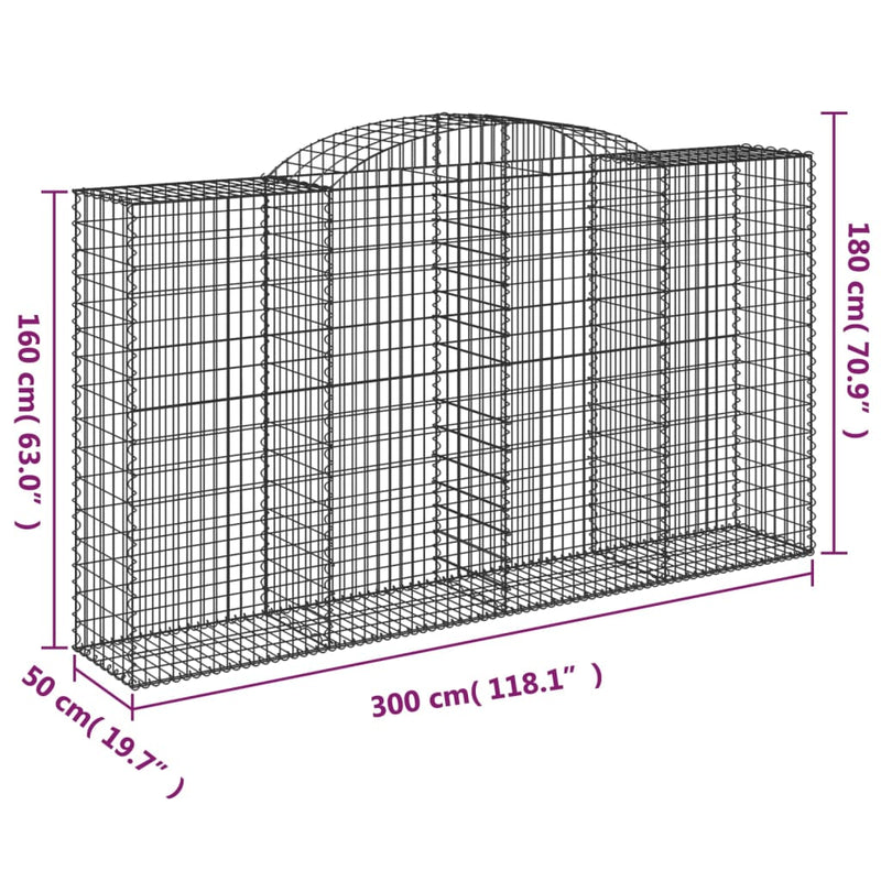 Arched Gabion Baskets 20 pcs 300x50x160/180 cm Galvanised Iron