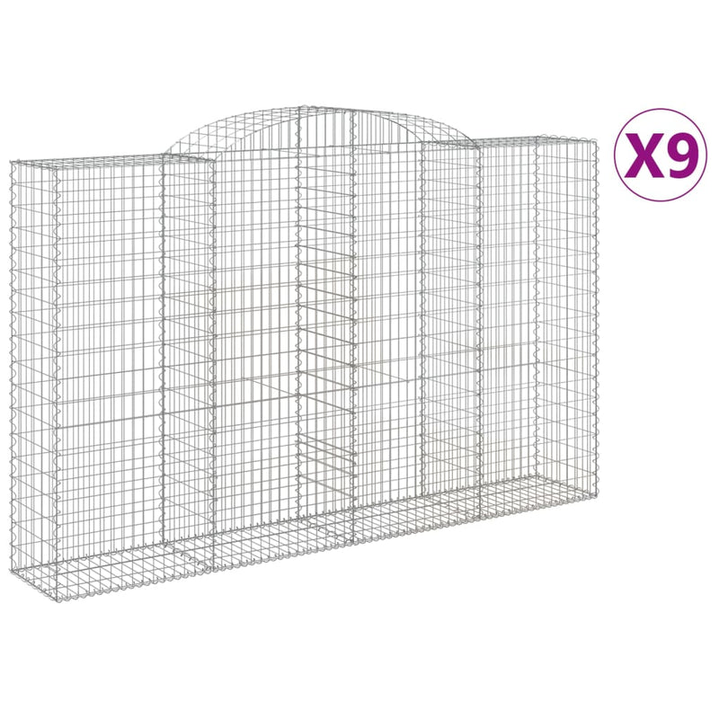 Arched Gabion Baskets 9 pcs 300x50x180/200 cm Galvanised Iron