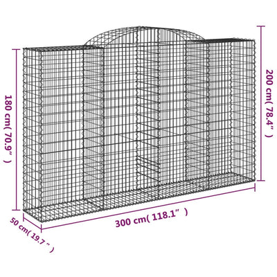 Arched Gabion Baskets 9 pcs 300x50x180/200 cm Galvanised Iron